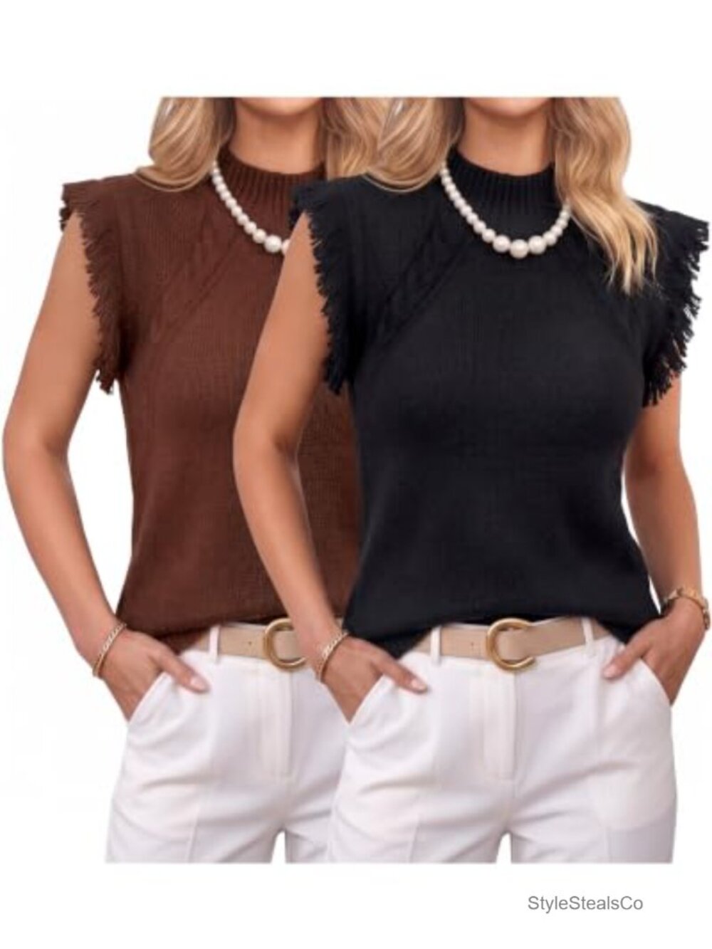 Cable Knit Sleeveless Turtleneck Sweater Vest Set of 2 Women